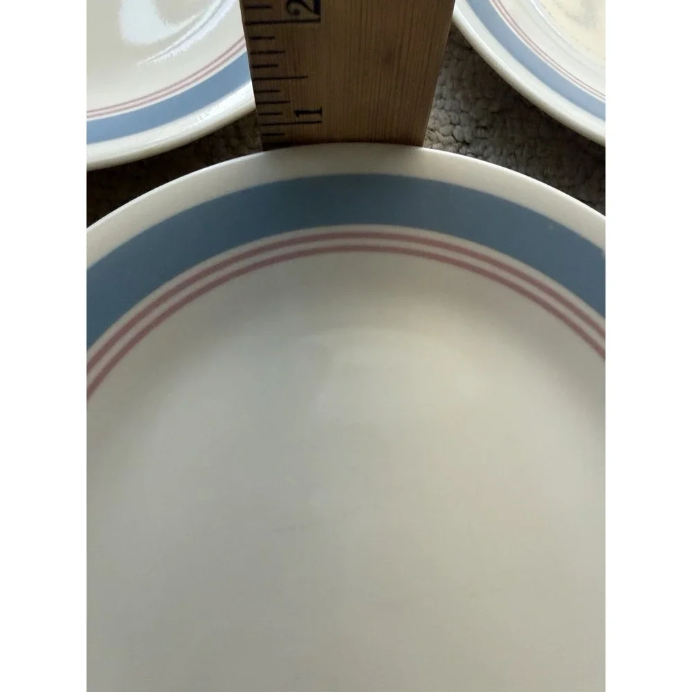 Corelle Colonial Blue Bread Plate Set of3 With Blue Border W/Pink Inner Rings